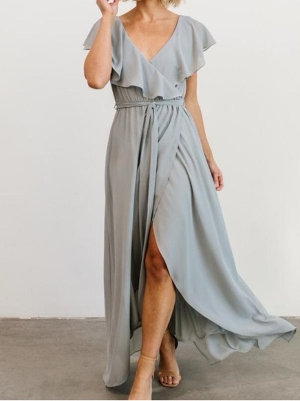 Baltic Born Katya Ruffle Maxi Dress Grey‎ Flowy Cocktail Party Bridal Size XL